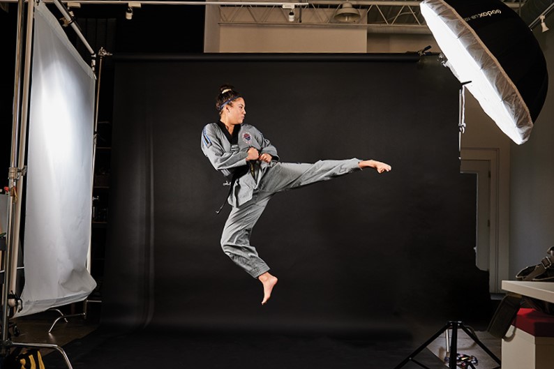 Maple Grove High School 11th grader Ava Lee demonstrates her taekwondo form.
