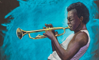 A chalk illustration of Miles Davis by artist Shawn McCann