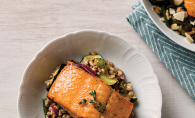 Home cooked recipe for lemon-glazed salmon with farro