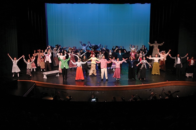 The full cast of Cross Community Players' Mary Poppins onstage