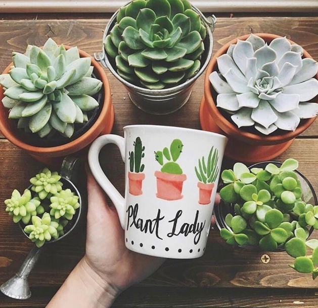 Handmade plant lady mug