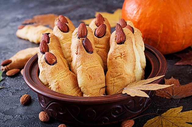 Severed finger cookies, a Halloween party food much like the ones found in "The Gross Cookbook"