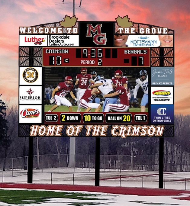 Maple Grove Senior High School football stadium’s scoreboard