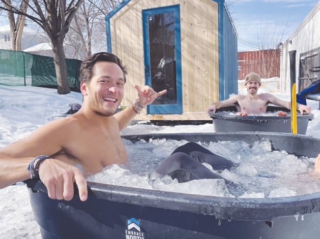 Brian Mahoney in an ice bath.