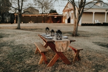 A backyard set up for entertaining.